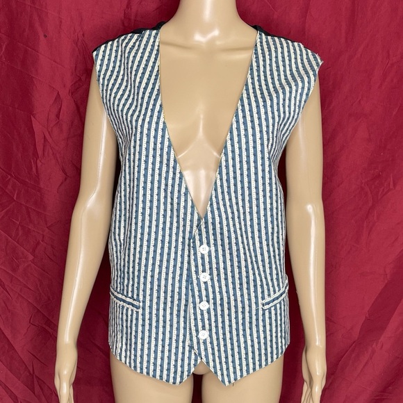 Vintage 80’s Reversible Striped/Sunflower Handmade Vest XL/XXL - Picture 3 of 4
